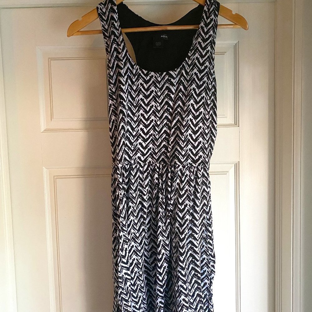 black & white graphic geometric Aqua A-Line dress
